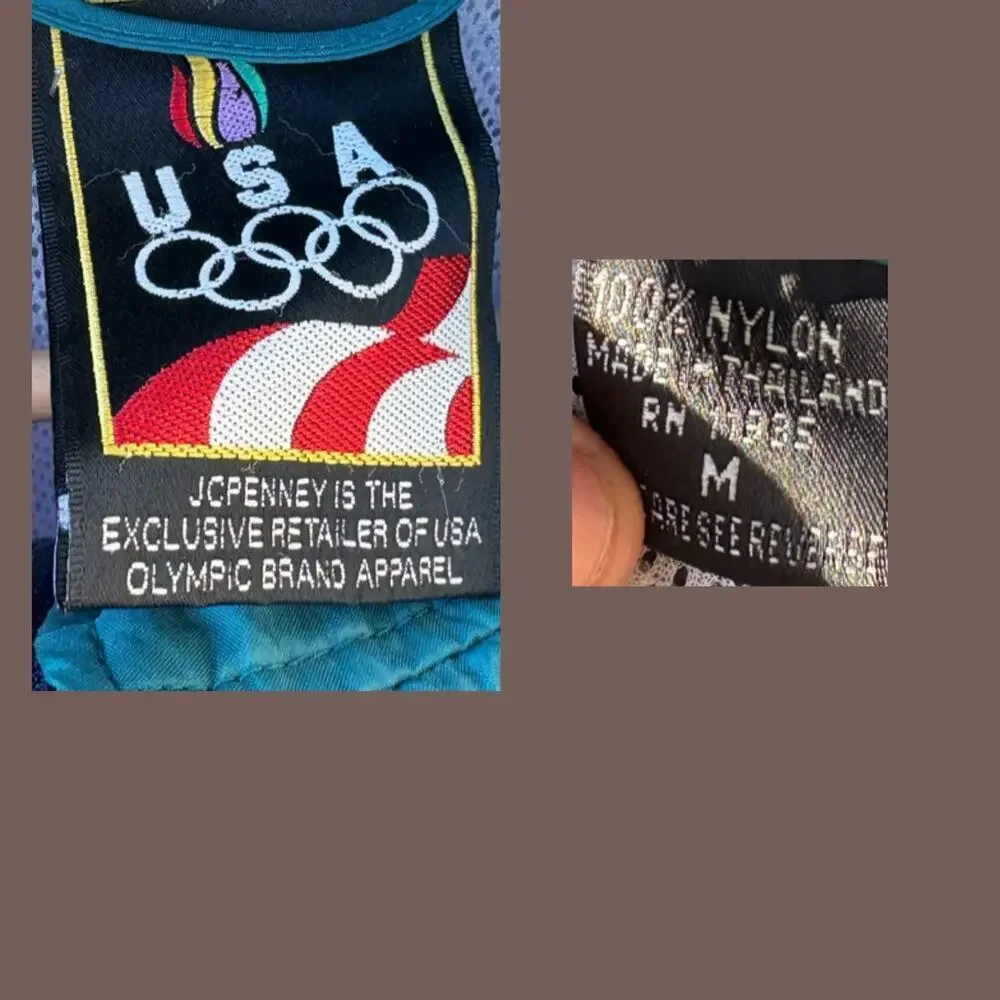 USA Olympics Windbreaker | Navy/Teal Nylon | Size M | Vintage